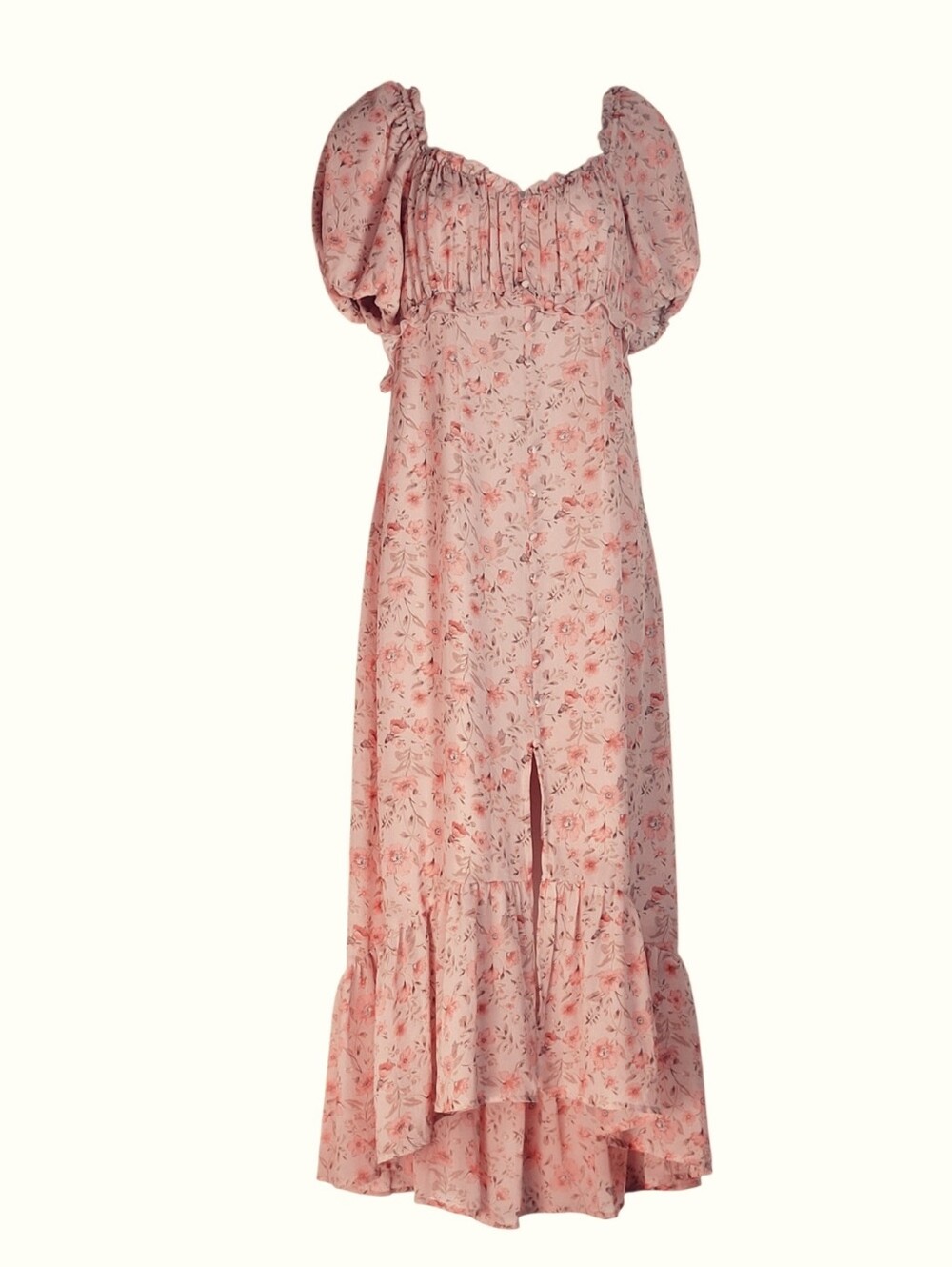 ASTR the Label Lunaria Dress Pink Multi Ditsy Milkmaid smocked Puff Sleeves M
